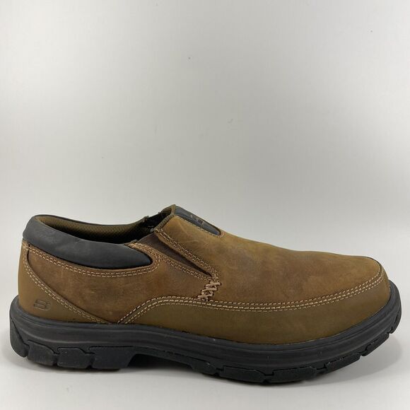 Skechers Segment Rilar Oxford Slip On Loafers Mens Size 8 Brown Leather Comfort - Picture 1 of 9